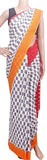Batik cotton (soft) saree with a beautiful attached blouse material (White & Grey)- 34354A, Sarees - Swadeshi Boutique