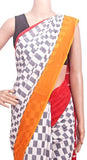 Batik cotton (soft) saree with a beautiful attached blouse material (White & Grey)- 34354A, Sarees - Swadeshi Boutique
