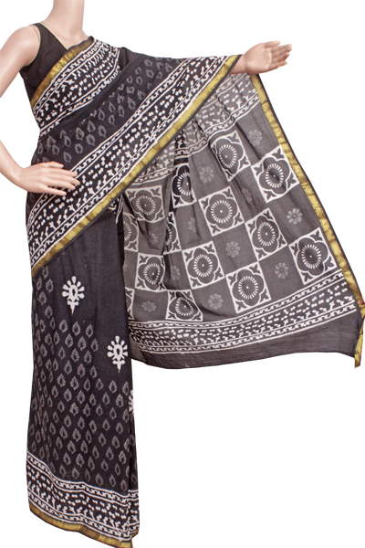 34372A - Batik cotton saree with a beautiful Attached blouse material *New Arrival* - Sarees Swadeshi Boutique