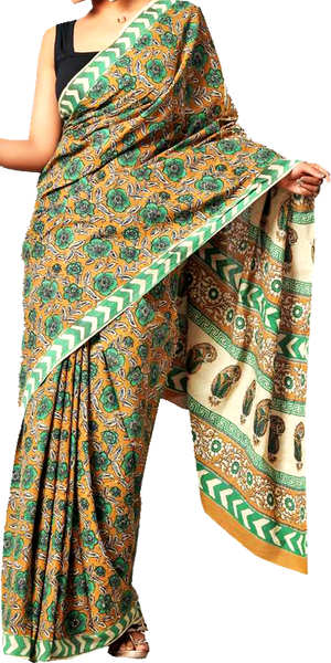 34391A - Batik cotton saree with a beautiful Attached blouse material * Clearance Sale *