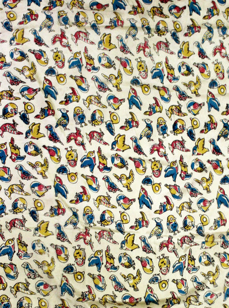 Kalamkari Crepe Silk Blouse material (Beautiful Birds - Beige) (35003A) - Blouse Swadeshi Boutique