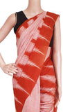 Ikat handloom cotton Saree with a temple border with a Kalamkari blouse - 37008C * Sale 30% Off * - Sarees Swadeshi Boutique