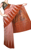 Ikat handloom cotton Saree with a temple border with a Kalamkari blouse - 37008C * Sale 30% Off * - Sarees Swadeshi Boutique