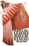 Ikat handloom cotton Saree with a temple border with a Kalamkari blouse - 37008C * Sale 30% Off * - Sarees Swadeshi Boutique