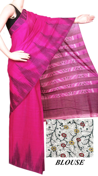 IKAT Handloom Cotton Saree with a beautiful temple border [magenta] - 37016A * Sale 50% Off * - Sarees Swadeshi Boutique