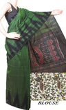 IKAT Handloom Cotton Saree with a temple border & a matching Kalamkari blouse [green] - 37040A *Sale Rs.200 Off* - Sarees Swadeshi Boutique