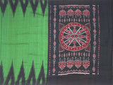 IKAT Handloom Cotton Saree with a temple border & a matching Kalamkari blouse [green] - 37040A *Sale Rs.200 Off* - Sarees Swadeshi Boutique