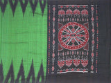 IKAT Handloom Cotton Saree with a temple border & a matching Kalamkari blouse [green] - 37040A *Sale Rs.200 Off* - Sarees Swadeshi Boutique