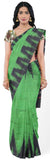 IKAT Handloom Cotton Saree with a temple border & a matching Kalamkari blouse [green] - 37040A *Sale Rs.200 Off* - Sarees Swadeshi Boutique