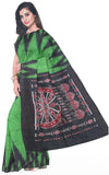 IKAT Handloom Cotton Saree with a temple border & a matching Kalamkari blouse [green] - 37040A *Sale Rs.200 Off* - Sarees Swadeshi Boutique