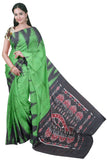 IKAT Handloom Cotton Saree with a temple border & a matching Kalamkari blouse [green] - 37040A *Sale Rs.200 Off* - Sarees Swadeshi Boutique