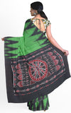 IKAT Handloom Cotton Saree with a temple border & a matching Kalamkari blouse [green] - 37040A *Sale Rs.200 Off* - Sarees Swadeshi Boutique