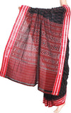 IKAT Handloom Cotton Saree with temple border & a matching Ikkat blouse - 37103A - Sarees Swadeshi Boutique