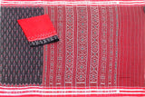 IKAT Handloom Cotton Saree with temple border & a matching Ikkat blouse - 37103A - Sarees Swadeshi Boutique