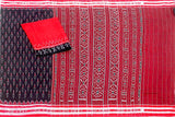 IKAT Handloom Cotton Saree with temple border & a matching Ikkat blouse - 37103A - Sarees Swadeshi Boutique