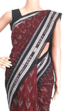 IKAT Handloom Cotton Saree with temple border & a matching Ikkat blouse - 37111A - Sarees Swadeshi Boutique