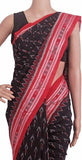 IKAT Handloom Cotton Saree with temple border & a matching Ikkat blouse - 37130A - Sarees Swadeshi Boutique