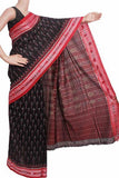 IKAT Handloom Cotton Saree with temple border & a matching Ikkat blouse - 37130A - Sarees Swadeshi Boutique