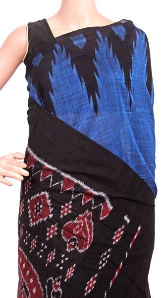 IKAT Handloom Cotton Saree with temple border & a matching Ikkat blouse - 37148A * Summer Offer Rs.100 Off * - Sarees Swadeshi Boutique