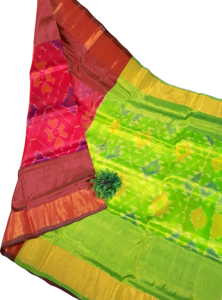 38043A - Uppada Silk saree with a beautiful Pochampally design all over - Sarees Swadeshi Boutique