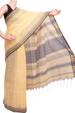 44012G - Pure Soft Khadi cotton saree with temple border (Half White) *Introductory Offer*, Sarees - Swadeshi Boutique