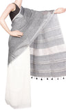 Linen Saree with self design in pallu [Ash & White] [No Shipping or COD Charges] - 47031A - Sarees Swadeshi Boutique