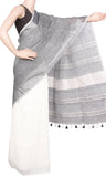 Linen Saree with self design in pallu [Ash & White] [No Shipping or COD Charges] - 47031A - Sarees Swadeshi Boutique