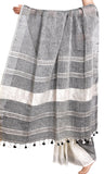 Linen Saree with self design in pallu [Ash & White] [No Shipping or COD Charges] - 47031A - Sarees Swadeshi Boutique