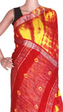 Cotton Linen Saree with silver zari border - 47034A - Sarees Swadeshi Boutique