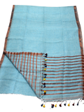 47121D - Beautiful Linen Saree copper zari in border and pallu (Sky Blue) - Sarees Swadeshi Boutique