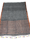 47121H - Beautiful Linen Saree copper zari in border and pallu (Grey) - Sarees Swadeshi Boutique