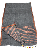 47121H - Beautiful Linen Saree copper zari in border and pallu (Grey) - Sarees Swadeshi Boutique