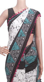 Batik saree with Flowers in Body & pom pom lace attached - cotton (49076A) - Sarees Swadeshi Boutique