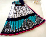 Batik saree with Flowers in Body & pom pom lace attached - cotton (49076A) - Sarees Swadeshi Boutique