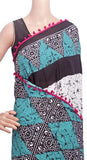 Batik saree with Flowers in Body & pom pom lace attached - cotton (49076A) - Sarees Swadeshi Boutique