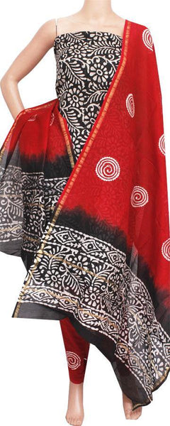 Chanderi silk with Batik print (Bottom & Tops) +Chanderi Dhuppatta - Salwar Set (3 piece material) - 52127A - Chudi Swadeshi Boutique