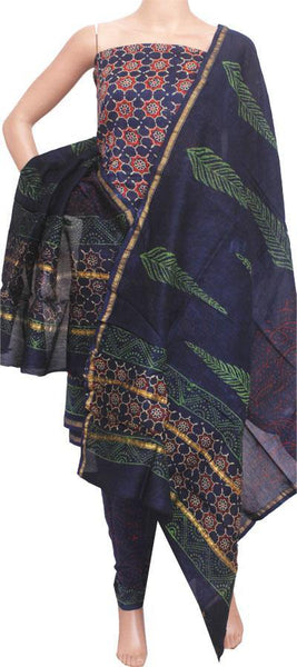 Chanderi silk with Batik print Salwar Set (3 Piece material - Bottom , Tops & Dhuppatta) - 52139A - Chudi Swadeshi Boutique