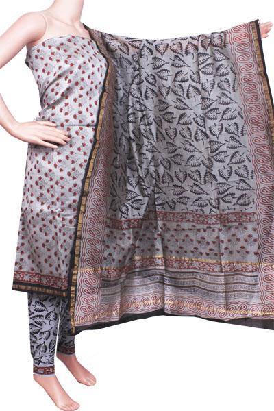 Chanderi silk with Batik print Salwar Set (3 Piece material - Bottom , Tops & Dhuppatta) - 52145A - Chudi Swadeshi Boutique