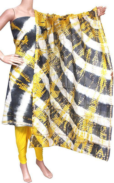 Chanderi silk with Batik print Salwar Set (3 Piece material - Bottom , Tops & Dhuppatta) - 52196A - Chudi Swadeshi Boutique