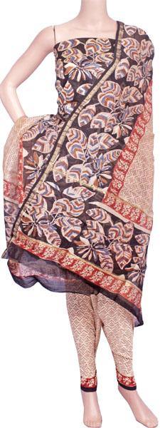 Chanderi silk with Batik print Salwar Set (3 Piece material - Bottom , Tops & Dhuppatta) - 52216A - Chudi Swadeshi Boutique