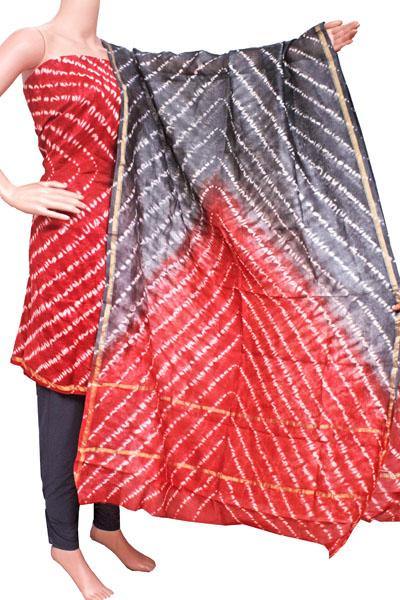 Chanderi silk with Batik print Salwar Set (3 Piece material - Bottom , Tops & Dhuppatta) - 52230A - Chudi Swadeshi Boutique