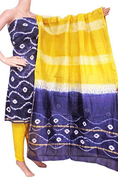 Chanderi silk with Batik print Salwar Set (3 Piece material - Bottom , Tops & Dhuppatta) - 52231A - Chudi Swadeshi Boutique
