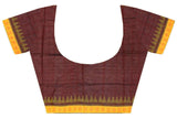 Ikkat Blouse material - Cotton handloom with temple border- Maroon & Yellow (55013A) - Blouse Swadeshi Boutique