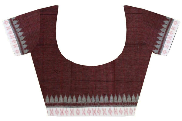 IKAT Blouse material - Handloom Cotton with a popular temple border - Maroon & White (55013B) *Sale* - Blouse Swadeshi Boutique