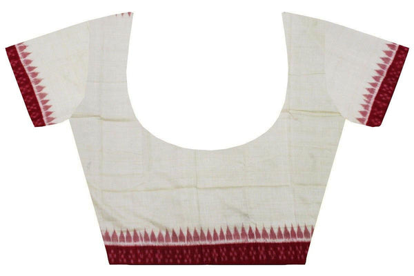 IKKAT Blouse material - Handloom Cotton with a popular Temple border- Beige (55016B) - Blouse Swadeshi Boutique