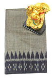 IKKAT Handloom Cotton Blouse material with a popular Temple border- Ash&Black (55019A) - Blouse Swadeshi Boutique