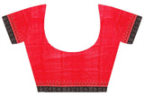Ikkat Blouse material - Handloom Cotton [popupar] with a Temple border - Red & Black (55036A) *Sale 40% Off* - Blouse Swadeshi Boutique