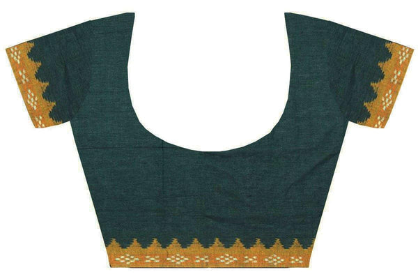Ikkat Blouse material - Handloom Cotton with Beautiful Design-Green [55080C] - Blouse Swadeshi Boutique