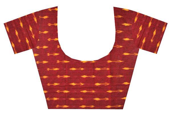 Ikkat Blouse material - Handloom Cotton with self design - Maroon [55132A] - Blouse Swadeshi Boutique