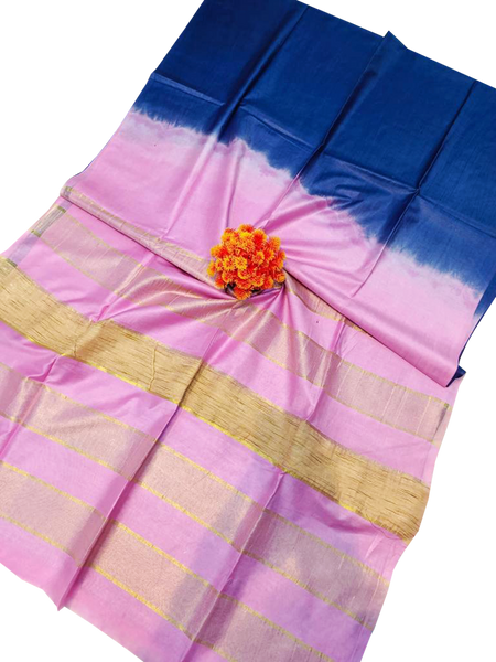 57003A - Tussar Silk Saree with elegant design in pallu (Blue & Pink) - Sarees Swadeshi Boutique